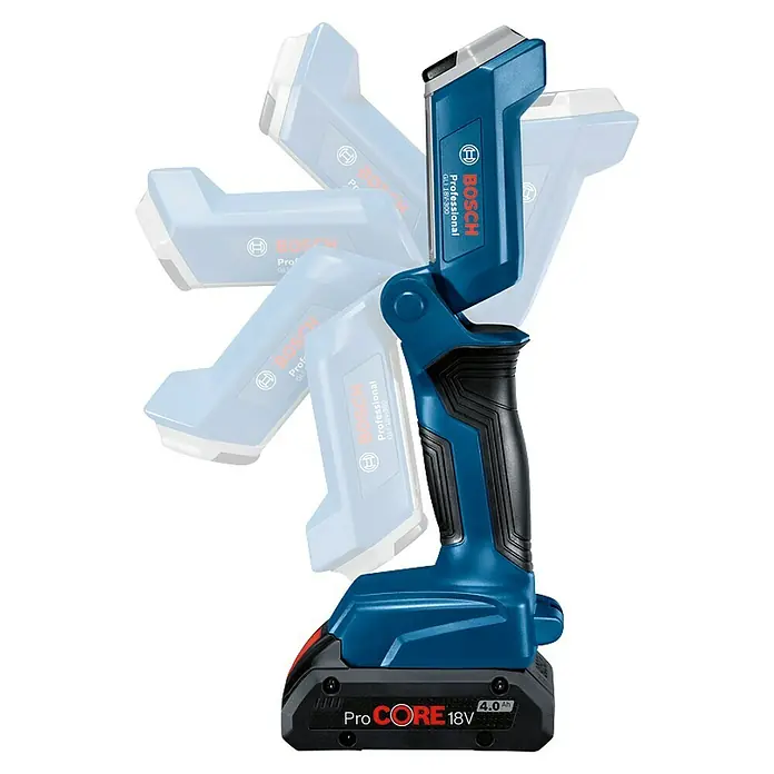 Bosch Professional AMPShare 18V LED-Arbeitsleuchte GLI 18V-300 - 18 V, Ohne Akku, Lichtstrom: 300 lm - Akkubetriebene Bosch GLI 18V-300 Arbeitsleuchte mit verstellbarem Leuchtenkopf und 18V ProCore Akku für den flexiblen Einsatz.
