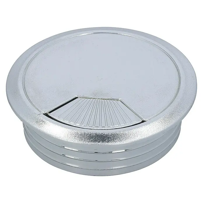 Suki Kabeldurchführung - Durchmesser: 60 mm, Silber - Eine silberne Kabeldurchführung für den Schreibtisch, ideal für ein ordentliches Kabelmanagement am Arbeitsplatz.