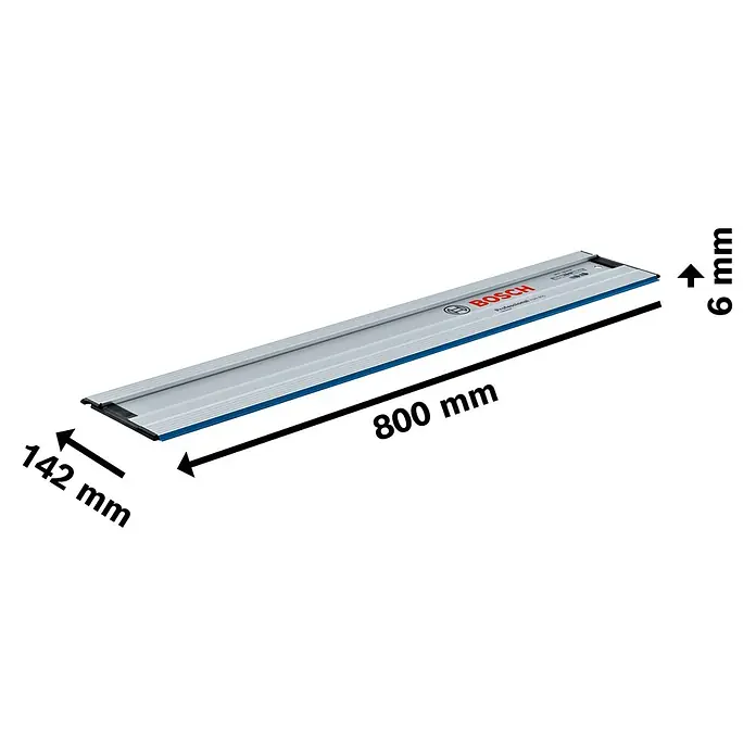 Bosch Professional Führungsschiene FSN 800 - Länge: 800 mm - Abbildung einer Bosch Führungsschiene FSN 800 mit den Maßen 800 mm Länge, 142 mm Breite und 6 mm Höhe.
