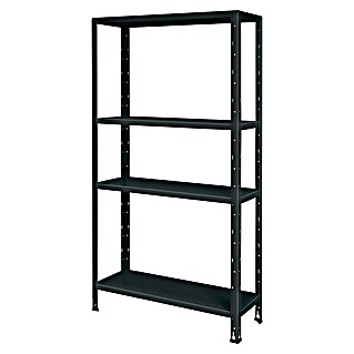 Metallregal (H x B x T: 160 x 84 x 45 cm, Traglast pro Boden: 40 kg, Anzahl Böden: 5 Stk., Stecken, Schwarz)