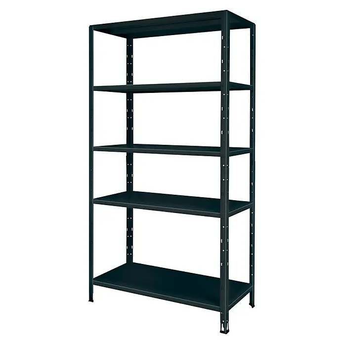 Metallregal - H x B x T: 188 x 100 x 45 cm, Traglast pro Boden: 65 kg, Anzahl Böden: 5 Stk., Stecken, Schwarz - Schwarzes Regal mit fünf Regalböden zur Aufbewahrung und Organisation von Gegenständen aller Art.