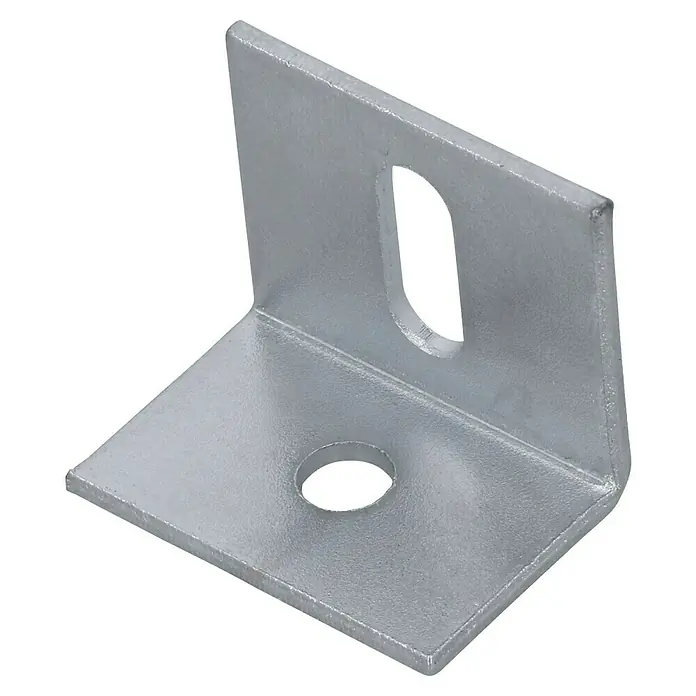 Häfele Schraubwinkel mit Langloch - L x B x H: 17 x 25 x 21 mm, Stahl, 1 Stk. - Ein silberner Winkelverbinder mit Löchern zur Befestigung, ideal für verschiedene Montageanwendungen.