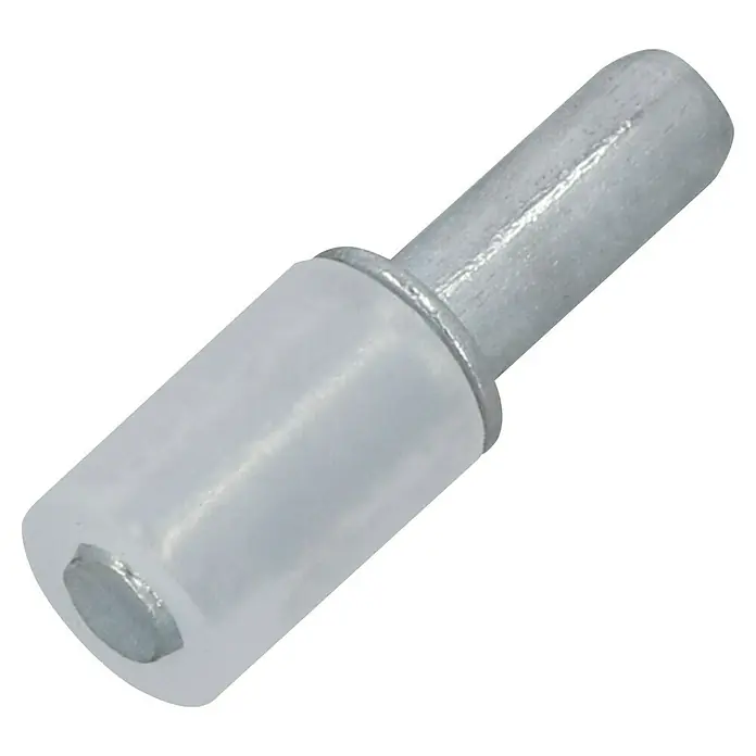 Häfele Bodenträger - Durchmesser: 3 mm, Silber - Ein Regalbodenhalter mit einem Stift aus Metall und einer Hülse aus Kunststoff zur sicheren Befestigung von Regalböden.