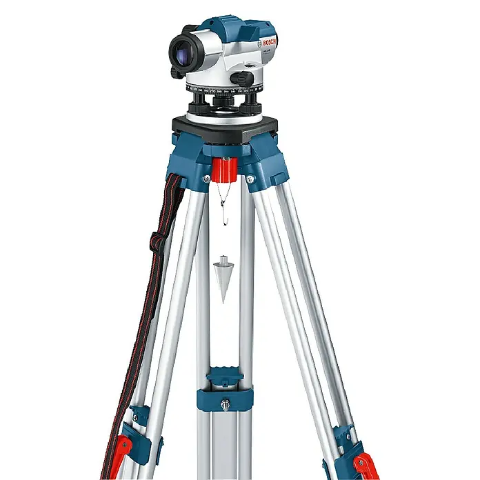 Bosch Professional Stativ BT 160 - Arbeitshöhe: 97 cm - 160 cm, Stativ-Gewinde: ⁵⁄₈″ - Das Bosch Nivelliergerät auf einem robusten Stativ, ideal für präzise Messungen im Bauwesen und Vermessung.