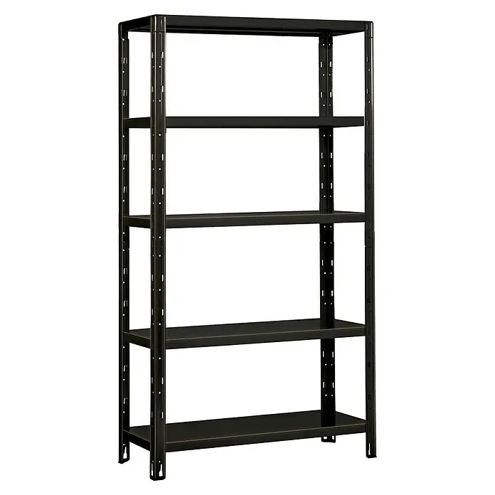 Schwerlastregal - H x B x T: 188 x 120 x 50 cm, Traglast pro Boden: 200 kg, Anzahl Böden: 5 Stk., Stecken, Schwarz - Schwarzes Metallregal mit fünf Regalböden für Lagerung. Das Regal ist robust und ideal für Werkstatt oder Garage.