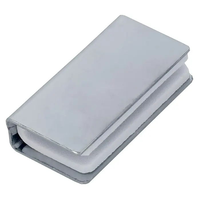 Häfele Gegenplatte für Magnet-DruckverschlussL x B x H: 7,5 x 40 x 24,5 mm, Geeignet für: Glasdicke 4 - 6 mm - Nahaufnahme eines silbernen Trockenradierers mit weicher Basis, ideal zum Reinigen von Oberflächen. Praktisches Bürozubehör.
