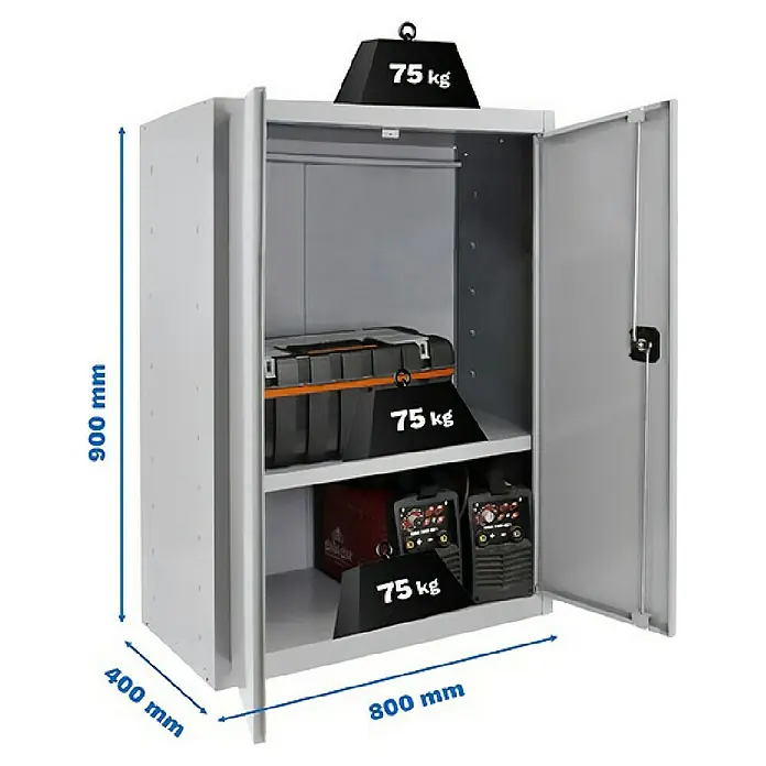 Regalux Armario multiusos metálico - L x An x Al: 40 x 80 x 90 cm, Gris - Armario de herramientas robusto con estantes, ideal para guardar herramientas y equipos. Cargable hasta 75 kg por estante, dimensiones: 900 x 400 x 800 mm.
