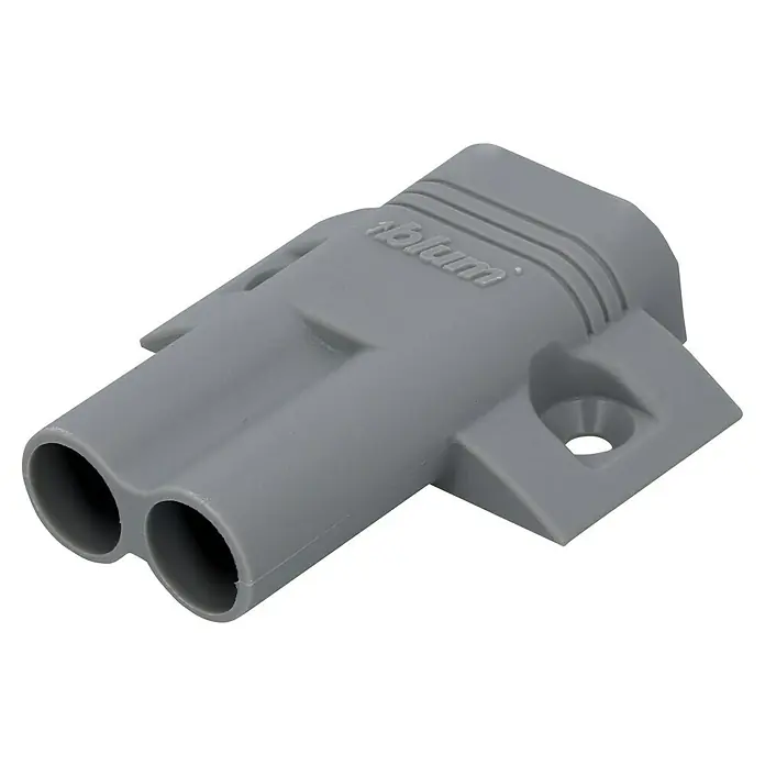Adapterplatte D - Passend für: Blum Blumotion Türdämpfer, Kunststoff - Grauer Blum-Verbinder mit zwei Öffnungen, ideal für Möbelbau und -reparaturen, bietet eine robuste und zuverlässige Verbindungslösung.