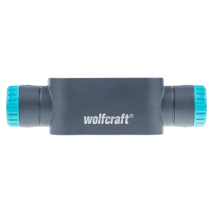 Wolfcraft Verbinder - Passend für: Einhandzwingen Easy/Pro L/Pro Max - Wolfcraft grauer Kunststoff-Schlauchverbinder mit türkisen Kappen für Gartenschlauchsysteme.