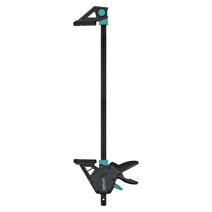 Wolfcraft Einhandzwinge Pro Max - Spannweite: 450 mm, Ausladung: 110 mm - Dunkelgraue und türkisfarbene wolfcraft PRO MAX Schraubzwinge mit Schnellspannmechanismus, zum Fixieren von Werkstücken.