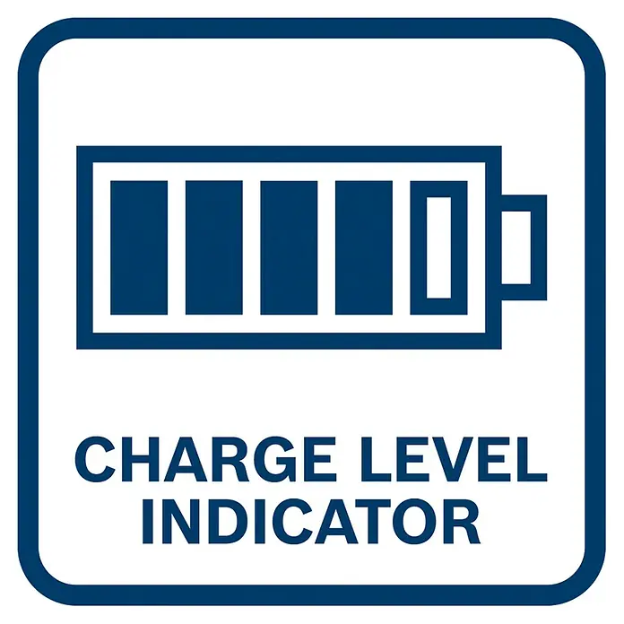 Bosch Professional Akku-Multifunktionswerkzeug GRO 12V-35 L-Boxx - 12 V, Ohne Akku - Symbol für die Akkuladestandsanzeige. Ein Batteriesymbol mit vier Balken zeigt den aktuellen Ladestand an.