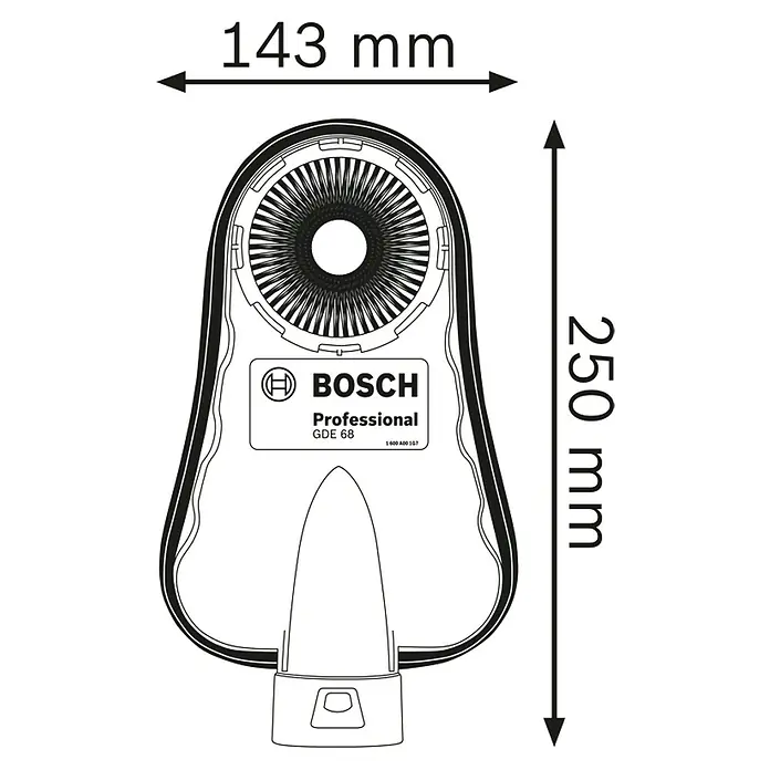Bosch Professional Absaugvorrichtung GDE 68 -  - Abbildung des Bosch Professional GDC 60 Trockenbauschneiders mit Maßangaben.