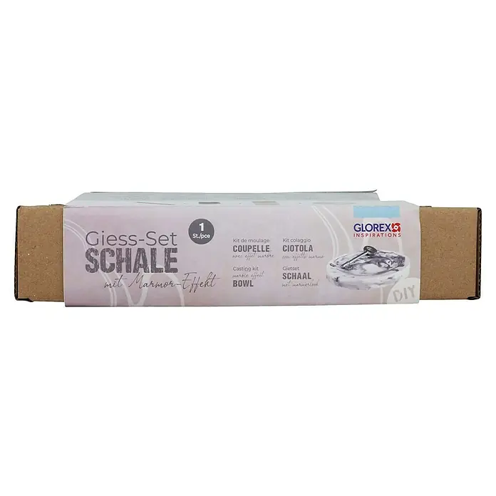 Glorex Bastel-Set Giess-Set Schale - 1 Stk., Marmoreffekt - Bild einer "Giess-Set Schale mit Marmor-Effekt"-Box von Glorex Inspirations, ideal für DIY-Projekte mit Marmor-Look.