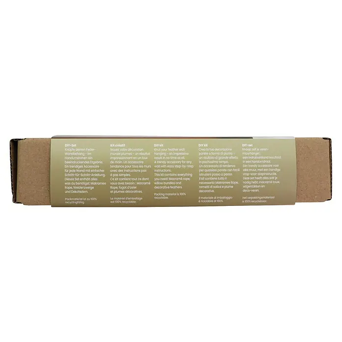 Glorex Bastel-Set Makramee Wandschmuck - Beige/Braun - Produktbeschreibung eines DIY-Sets zum Knüpfen einer Feder-Wandbehang, inklusive Materialien und Anleitung.