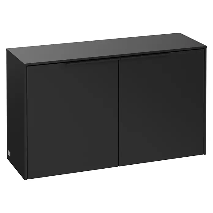 Villeroy & Boch Subway 3.0 Seitenschrank - B x T x H: 72,8 x 25,6 x 42,3 cm, Volcano Black, DIN Anschlag: Links/Rechts, Farbe Griff: Volcano Black - Matt schwarzer Zweitürenschrank mit integrierten Griffen.