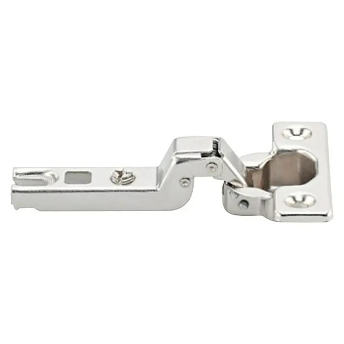 Stabilit Bisagra de cazoleta - Tope interior, Diámetro cazoleta: 26 mm - Imagen de una bisagra para muebles, un componente de ferretería que se utiliza comúnmente en los armarios. Es de color plateado y parece de metal.