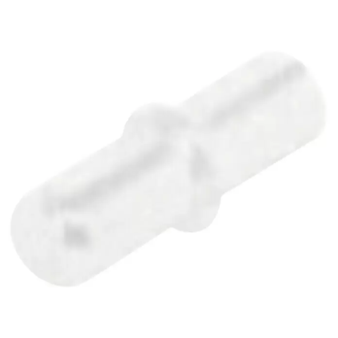 Stabilit Soporte para estantes - 5 mm, Blanco, Plástico, 20 ud. - Un pasador conector cilíndrico translúcido con una cresta central, diseñado para conectar componentes.