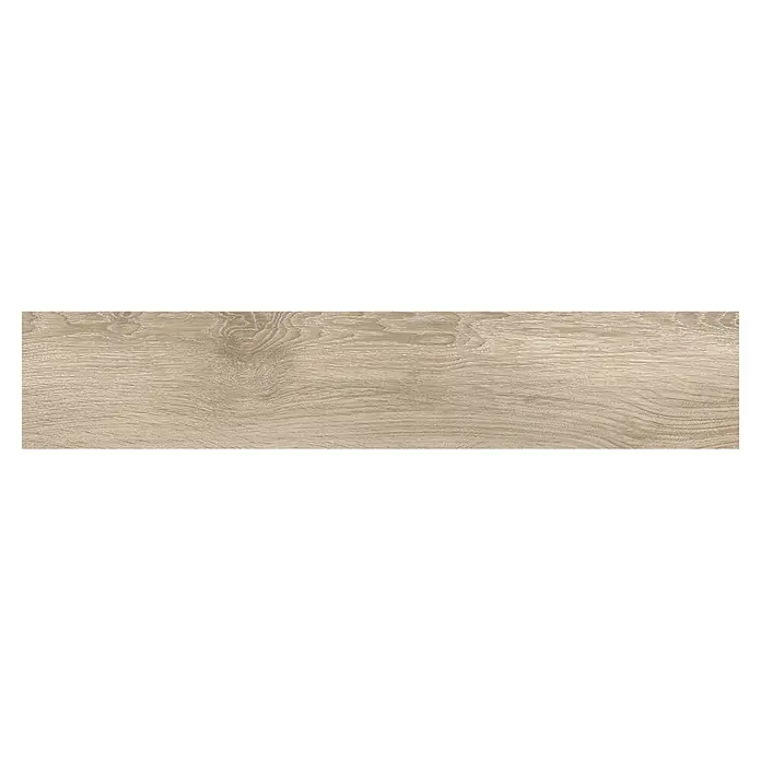 Pavimento porcelánico Origin - 20 x 120 cm, Natural, Mate, Rectificado - Primer plano de una baldosa de madera clara con una veta distintiva, ideal para suelos y revestimientos modernos.