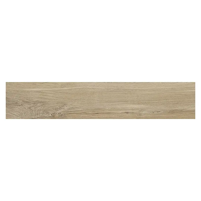 Pavimento porcelánico Elemental - 23 x 120 cm, Natur, Mate - Primer plano de baldosa imitación madera clara con vetas, ideal para crear un ambiente natural y cálido.