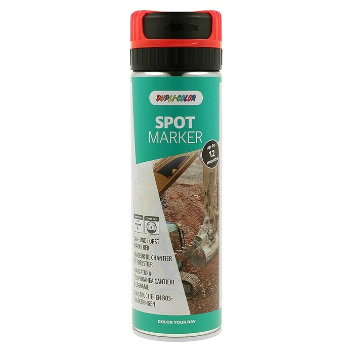 Dupli-Color Markeerspray Bouw en bosbouw (Helder rood, Intense kleur, 500 ml)