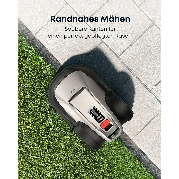Eufy Mähroboter-Set E15 inkl. Garage - 800 m², Schnittbreite: 20,3 cm, Kamera-gestützte Navigation, GPS - Der Eufy Rasenmähroboter sorgt für einen perfekt gepflegten Rasen mit sauberen Kanten. Er mäht randnah und zuverlässig.