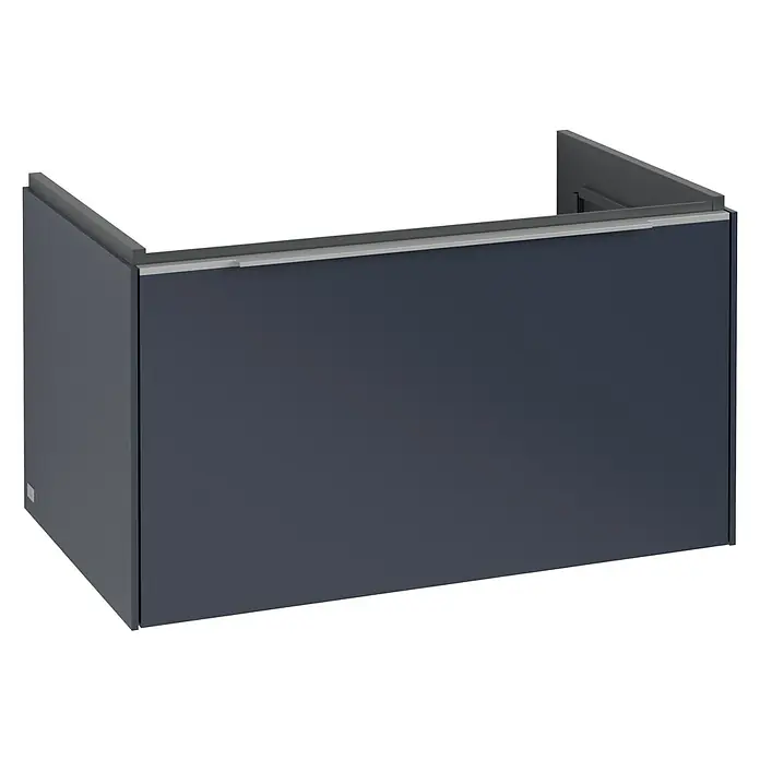 Villeroy & Boch Subway 3.0 Waschbeckenunterschrank - Marine Blue, Anzahl Schubladen: 1 Stk., Farbe Griff: Aluminium glänzend, B x T x H: 77,2 x 47,8 x 42,9 cm - Anthrazitfarbener Schubkasten mit silberfarbenem Griffrand oben.