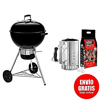 Weber Barbacoa redonda con tapa Original Kettle E-5730 + Chimenea de encendido Rapidfire (Diámetro de la superficie de la parrilla: 57 cm, Negro/Plateado)