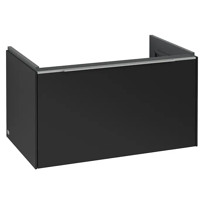Villeroy & Boch Subway 3.0 Waschbeckenunterschrank - Volcano Black, Anzahl Schubladen: 1 Stk., Farbe Griff: Aluminium glänzend, B x T x H: 77,2 x 47,8 x 42,9 cm - Dunkelgrauer Unterschrank mit silberfarbenem Griffprofil an der Oberkante.
