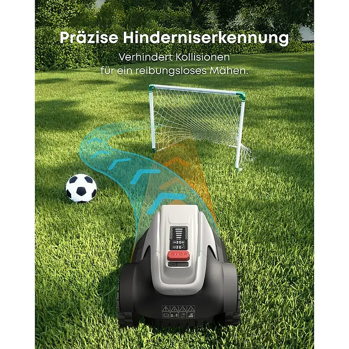 Eufy Mähroboter-Set E15 inkl. Garage - 800 m², Schnittbreite: 20,3 cm, Kamera-gestützte Navigation, GPS - Intelligenter Rasenmähroboter mit Hinderniserkennung, der Kollisionen verhindert und ein reibungsloses Mähen ermöglicht.