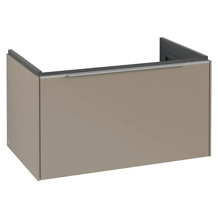 Villeroy & Boch Subway 3.0 Waschbeckenunterschrank - Taupe, Anzahl Schubladen: 1 Stk., Farbe Griff: Aluminium glänzend, B x T x H: 77,2 x 47,8 x 42,9 cm - Taupefarbener wandmontierter Unterschrank mit dunkelgrauem Innenrahmen und integriertem Silbergriff.