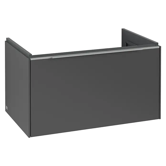 Villeroy & Boch Subway 3.0 Waschbeckenunterschrank - Graphite, Anzahl Schubladen: 1 Stk., Farbe Griff: Aluminium glänzend, B x T x H: 77,2 x 47,8 x 42,9 cm - Dunkelgrauer wandhängender Unterschrank ohne Griffe mit Silberleiste.