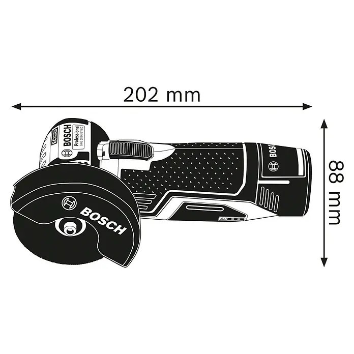 Bosch Professional Akku-Winkelschleifer GWS 12V-76 - Li-Ionen, Ohne Akku, Durchmesser Scheibe: 76 mm, Leerlaufdrehzahl: 19.500 U/min - Abbildung eines Bosch GMS 10,8-76 VEC Profi-Multifunktionswerkzeugs, das sich perfekt zum Schleifen, Trennen und Entgraten eignet.