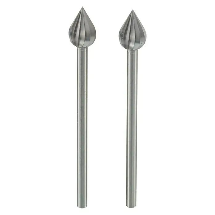 Proxxon Fräser No 28724 - Durchmesser Kopf: 6 mm, 2 Stk. - Zwei Kegelkopffräser aus Stahl, glänzend und präzise geformt, ideal für feine Detailarbeiten und Gravuren in verschiedenen Materialien.