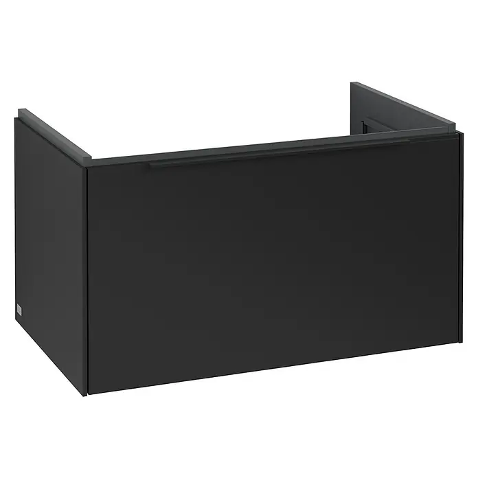 Villeroy & Boch Subway 3.0 Waschbeckenunterschrank - Volcano Black, Anzahl Schubladen: 1 Stk., Farbe Griff: Volcano Black, B x T x H: 77,2 x 47,8 x 42,9 cm - Dunkelgrauer rechteckiger Waschtischunterschrank mit offener Oberseite, zur Aufnahme eines Beckens oder einer Arbeitsplatte.
