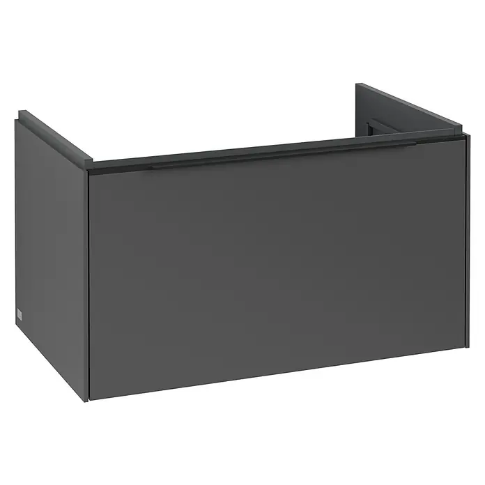 Villeroy & Boch Subway 3.0 Waschbeckenunterschrank - Graphite, Anzahl Schubladen: 1 Stk., Farbe Griff: Volcano Black, B x T x H: 77,2 x 47,8 x 42,9 cm - Dunkelgrauer wandmontierter Waschtischunterschrank mit offener Oberseite für Spüle oder Arbeitsplatte.