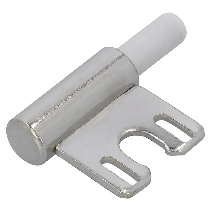 Suki Türband - Durchmesser Rolle: 15 mm, Stahl, 1 Stk. - Ein Türpuffer aus Metall mit einer weißen Spitze und einer Montagehalterung. Er dient zum Schutz von Wänden vor Türklinken.