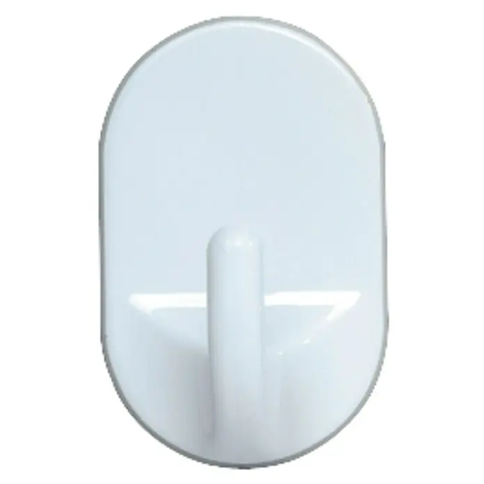 Wenko Colgador adhesivo - Ovalada, 3 ud., Blanco - Primer plano de un gancho de pared blanco autoadhesivo con forma redondeada.