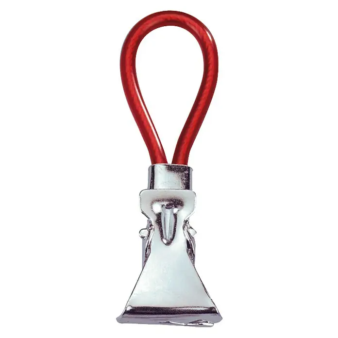 Wenko Klemmösen - 4 Stk. - Metallklemme mit roter Schlaufe für vielseitige Anwendungen, ideal zum Befestigen von Notizen oder kleinen Gegenständen.