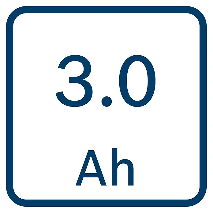Bosch Professional Akku GBA 12V 3.0Ah - 12 V, 3 Ah - Abbildung eines 3.0 Ah Akkusymbols in Blau und Weiß.
