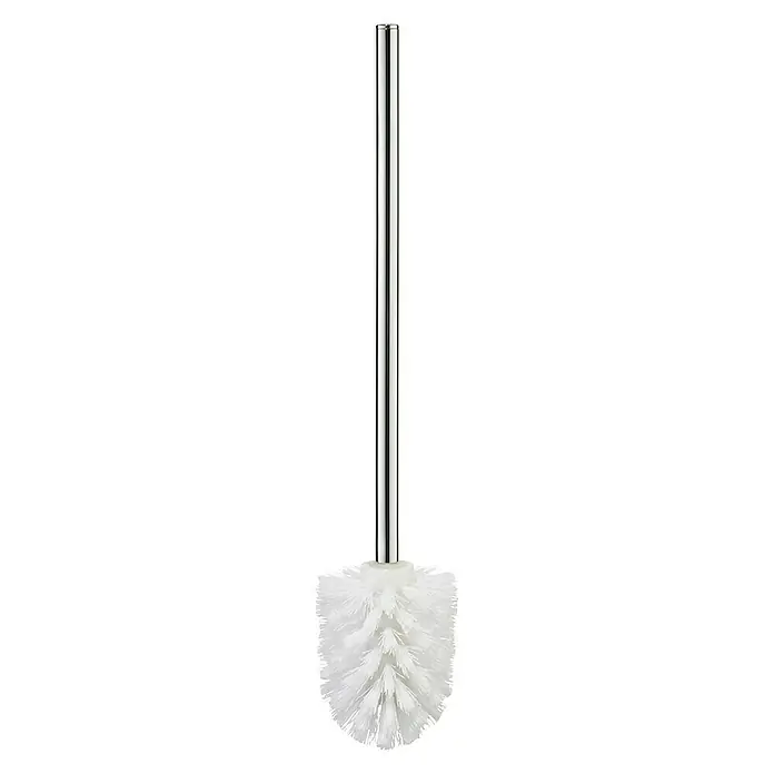 Tesa Escobilla de recambio - Blanco - Un cepillo de baño con mango plateado y cerdas blancas para limpiar el inodoro en el baño.