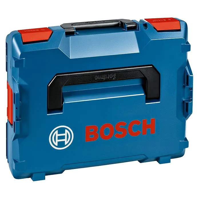 Bosch Professional Systemkoffer L-Boxx 102 - L x B x H: 444 x 360 x 117 mm, ABS - Der blaue Bosch Werkzeugkoffer ist robust, mit roten Akzenten und schwarzem Tragegriff, ideal für den Transport von Werkzeugen.