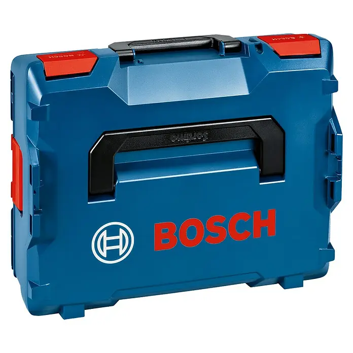 Bosch Professional Systemkoffer L-Boxx 136 - L x B x H: 357 x 442 x 151 mm, ABS - Blaue Bosch Werkzeugkiste mit dem Bosch Logo und roten Akzenten für den Transport und die Aufbewahrung von Werkzeugen.