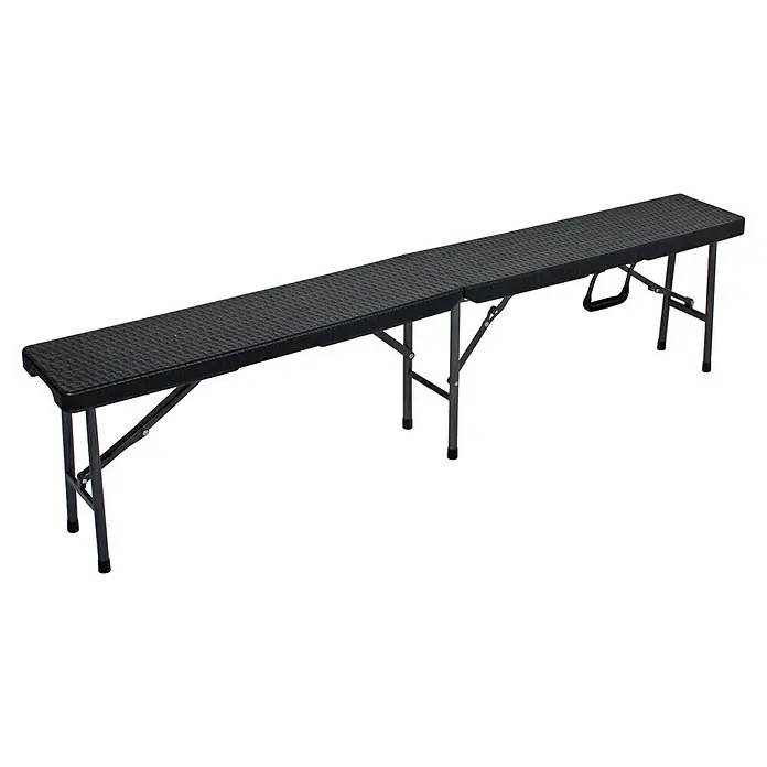 Garden Pleasure Gartenmöbel-Set Ventana - 3 -tlg., Stahl, HDPE, Schwarz - Lange dunkelgraue Klappbank mit strukturierter Oberfläche und Metallbeinen.