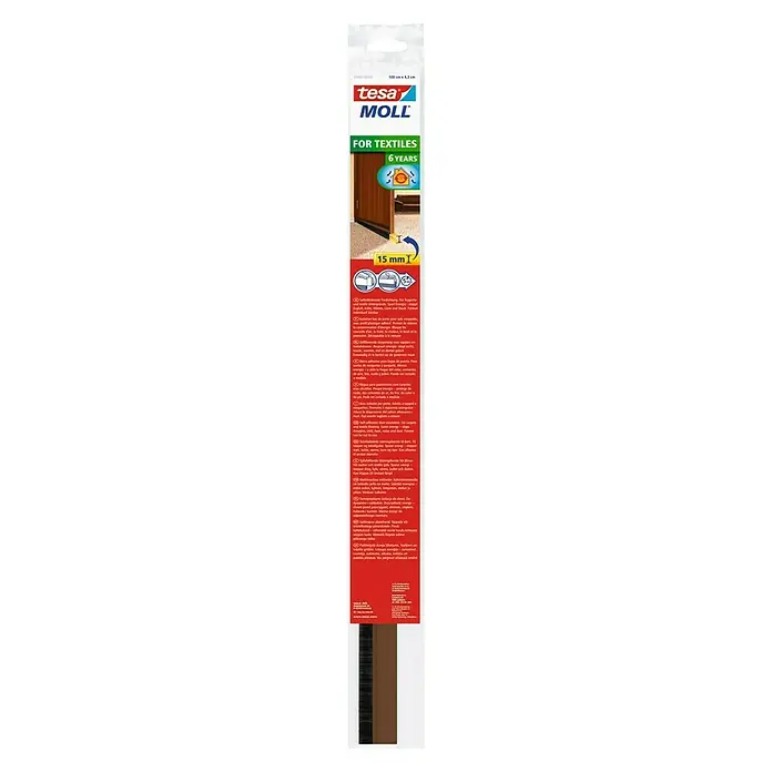 Tesa INSULATION Burlete para puerta Textil - Marrón, Apto para: Desajustes de hasta 15 mm de ancho - tesa moll Tope Textil, marrón. Cinta de sellado textil autoadhesiva para alfombras, para evitar corrientes de aire bajo las puertas.
