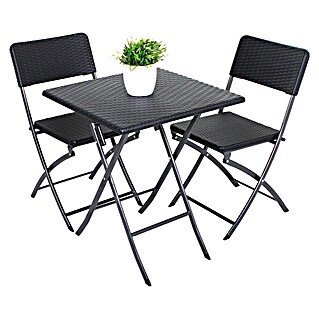 Garden Pleasure Balkonmöbel-Set Ventana (3 -tlg., Stahl, HDPE, Schwarz, Klappbar)
