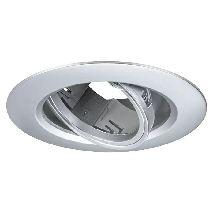 Paulmann Einbauleuchte - 10 W, 9 cm, Chrom, 12 Stk., Schwenkbar - Nahaufnahme eines silbernen LED-Deckeneinbaustrahlers. Ideal für moderne Innenräume und energiesparende Beleuchtung.