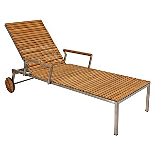 Garden Pleasure Gartenliege Denver (L x B: 197 x 70 cm, Holz, Natur/Silber, Rückenlehne verstellbar)