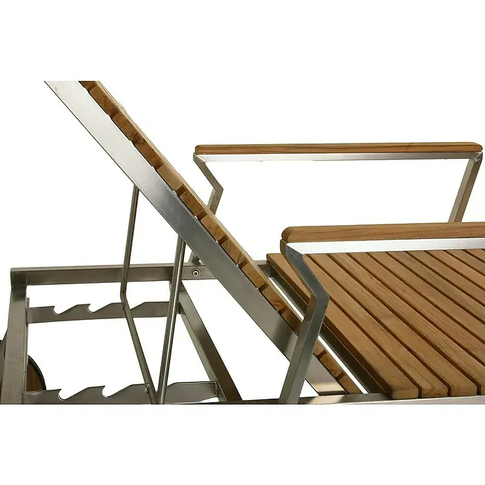 Garden Pleasure Gartenliege Denver - Holz, Natur/Silber, Rückenlehne verstellbar - Verstellbarer Liegestuhl mit hellbraunen Holzlatten und einem Rahmen aus gebürstetem Edelstahl.