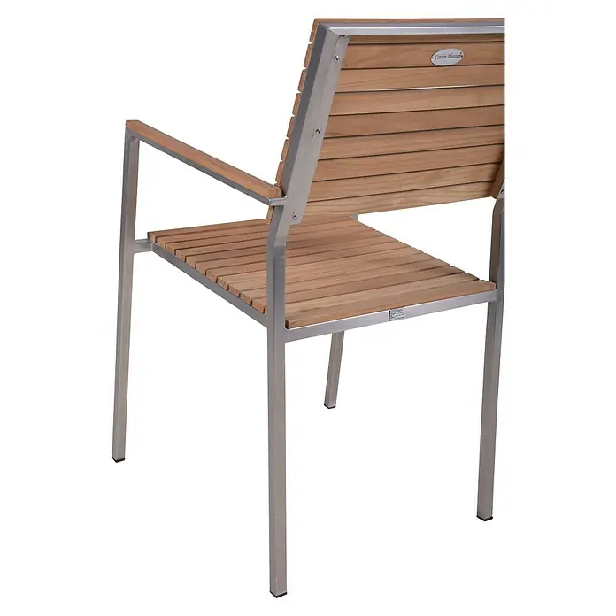 Garden Pleasure Gartenstuhl-Set Denver 4er Set - 4 Stk., Teakholz, Stapelbar, Natur, B x T x H: 53 x 50 x 86 cm - Outdoor-Stuhl mit silbernem Metallrahmen und naturbelassenen Holzlatten für Sitz und Rückenlehne.