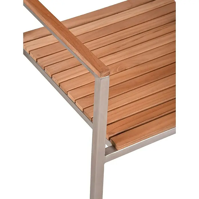 Garden Pleasure Gartenstuhl-Set Denver 4er Set - 4 Stk., Teakholz, Stapelbar, Natur, B x T x H: 53 x 50 x 86 cm - Sitzfläche und Armlehne aus Holzlamellen eines Stuhls mit gebürstetem Metallrahmen.
